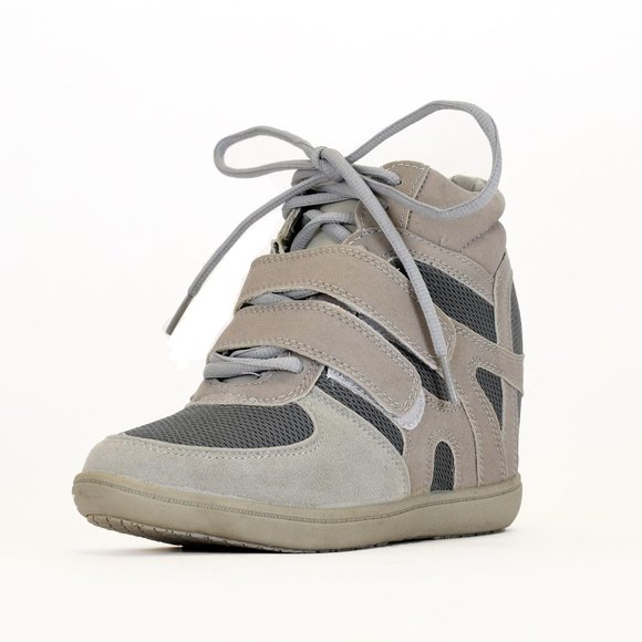 Shoes - Lt Grey Faux Suede Mesh Panel Hidden Wedge Sneaker